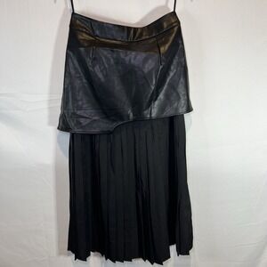 Commensense Medium Asymmetrical Faux Leather Pleated Skirt Black‎ Contrast NWT